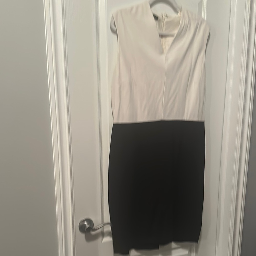 Talbots Black and Cream Sheath Midi Dress V-neck Sleeveless